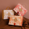 黄橙橘红色森系花鸟长颈鹿麋鹿手提箱婚庆，生日皮质花朵扣伴手礼盒