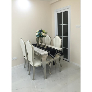 欧式不锈钢大理石餐桌椅组合轻奢后现代简约饭桌长方形家用大户i.