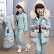 女童冬装套装2021女孩中大童童装卫衣三件套秋冬款加绒加厚潮