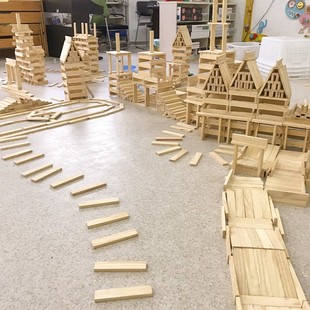 卡普乐木制原木积木条300片儿童，搭建幼儿园木质松木玩具木块