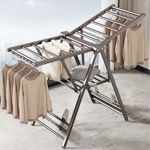 铝合金落地式晾衣架室内户外衣服被子收纳可移动折叠翼型晾晒衣架