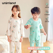 unifriend儿童家居服套装女童，睡衣7分袖男宝宝，短袖短裤糖果色套装
