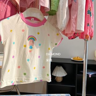巴拉巴柆女童夏款套装2024女宝宝时尚圆点短袖儿童洋气韩版短