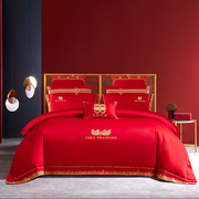 140支现代结婚庆被套床上四件套大红色绣花新婚房铺盖床单4件床品
