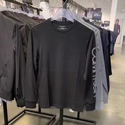 CK/Calvin Klein男士春秋长袖黑色绣标圆领T恤纯棉纯色打底衫