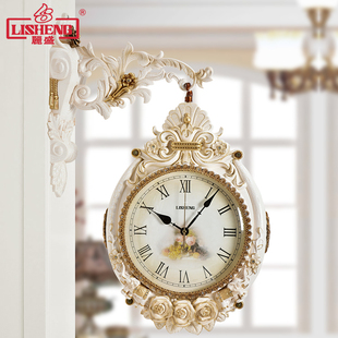 丽盛欧式双面挂钟客厅，大气静音创意石英钟表大号，家用挂表装饰时钟