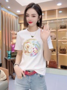 新中式国风复古龙纹刺绣，短袖t恤女纯棉2024年休闲打底衫上衣