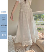 cozydays法式白色花边短袖衬衫套装女早春重工甜美设计感半裙