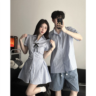 小众设计感情侣装夏季韩版短袖，衬衫男女连衣裙，法式一裙一衣ins潮