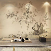 复古中式水墨禅意竹子壁纸古典淡雅书房背景墙壁画布意境茶室壁纸
