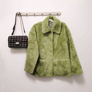 韩版女装冬季短款皮草外套果绿色宽松大码显瘦百搭真羊皮