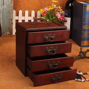 盒复古木质梳妆收纳首饰，台化妆盒子中式桌面，仿古做旧四层明清带品