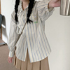 酱果自制日系学院风学生甜美宽松显瘦贴布水蓝条纹长袖衬衫衬衣女