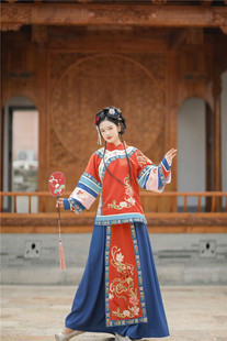复古中式婚礼喜娘服复袖清朝古装女格格服摄影中国风晚清秀禾