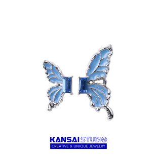 KANSAI蓝色蝴蝶翅膀耳钉女生个性小众耳环精致时尚欧美耳饰品
