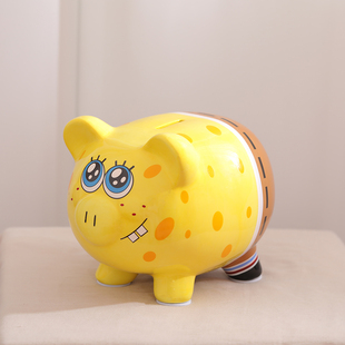 海绵宝宝猪存钱罐储蓄罐可爱卡通，动漫生日陶瓷艺术摆件家居饰品