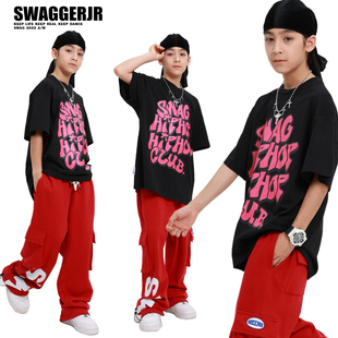 swag儿童街舞潮服嘻哈，hiphop短袖长裤子帅气男女童街舞套装演出服