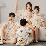 夏季亲子睡衣短袖纯棉，一家三口装四口家庭装卡通，男女童家居服套装
