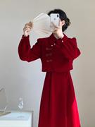 新中式改良旗袍敬酒服新娘红色丝绒礼服订婚结婚衣服平时可穿秋冬