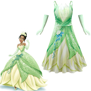 万圣节Tiana蒂安娜公主cosplay服装儿童连衣裙吊带礼服长裙两件套