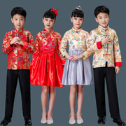 儿童唐装中式男童喜庆新年演出服，女春季秋冬男孩过年礼服红色