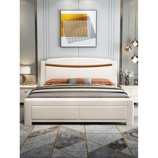 现代简约全实木床白色1.5m单双人(单双人)1.8米奶油风高箱储物主卧2米婚床
