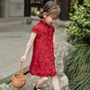 儿童中国风童装民国风汉服，古装女童夏季薄款短袖宝宝复古旗袍唐装