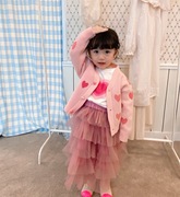 童装2023春秋女童韩国爱心粉色毛衣儿童针织开衫外套女孩上衣