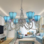 客厅卧室餐厅灯简约现代地中海风格蓝色玻璃，创意蓝色玻璃多头吊灯