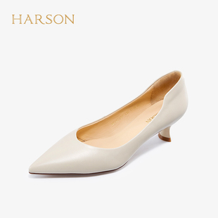 哈森尖头女单鞋通勤工作鞋法式小跟鞋 细跟3cm羊皮女单鞋HS222507