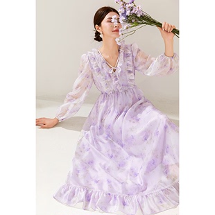 美妃女装连衣裙2024春夏法式气质，高端漂亮今年流行紫色公主裙