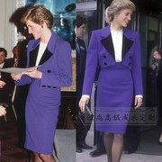 高级定制戴安娜王妃同款高贵紫色，西装外套+半裙时尚职业套装裙ol
