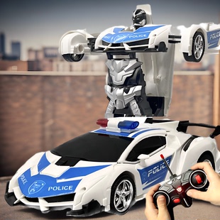 儿童一键变形遥控车金刚机器人儿童警车玩具电动汽车充电兰博赛车