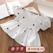 女童纯棉文艺刺绣花朵短袖娃娃衫宝宝洋气夏季韩版白衬衫T恤上衣