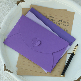 请帖加厚信封可爱紫色，精致爱心浪漫婚礼邀请函，高级感情书仿古信纸