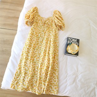 天使之城夏季法式v领泡泡袖，首要田园森系甜美连衣裙61628
