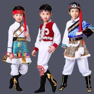 儿童少数民族服装藏族舞蹈服演出服，蒙古袍女童男童民族风筷子舞服