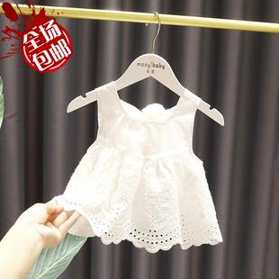 女宝宝洋气娃娃裙衫2女婴，儿童夏装女童，提花背心吊带上衣轻薄