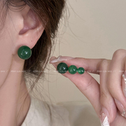 s925银针祖母绿色玛瑙耳钉女轻奢高级感气质大气耳环阳绿玉髓耳饰