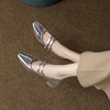 复古软皮银色玛丽珍鞋女粗跟2024春季真皮方头，单鞋中跟小皮鞋