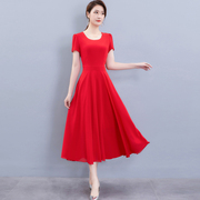 时尚夏季女装2022韩版纯色雪纺连衣裙夏天气质显瘦长款长裙