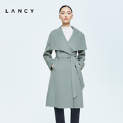 lancy朗姿秋冬季羊毛羊绒大衣，中长款收腰修身毛呢外套女气质