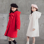 2020秋冬韩版女童毛呢，连帽外套中大童亲子装中长款羊毛呢保暖大衣