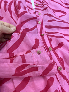 Rx 蚕丝棉衬衣气质印花短袖衬衫女欧货洋气修身玫红百搭衬衣