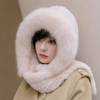 獭兔毛编织风雪帽全包型围巾帽子一体，冬季保暖加厚狐狸毛围脖(毛围脖)女帽
