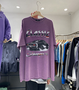 韩国东大门卡通印花紫色短袖t恤女中长款夏季2024宽松显瘦裙