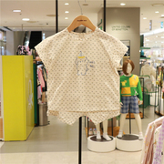 organic 有机棉女童纯棉短袖套装韩国24夏圆领小花T恤+短裤