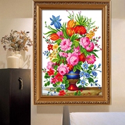 纯手工十字绣成品争艳花瓶，玫瑰花瓶客厅卧室现代简约装饰挂画
