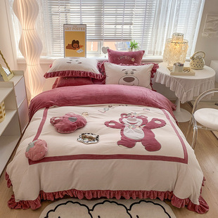 yilaisha亦莱莎，家纺加厚被套床上用品，卡通动漫床单式四件套