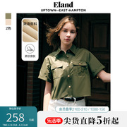 eland衣恋短袖衬衫，女夏款美拉德学院风休闲工装衬衫上衣